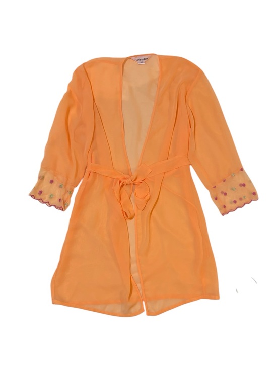 La Vie En Rose Other - Sheer Orange Tie-Waist Robe with Embroidered floral Cuffs #56
